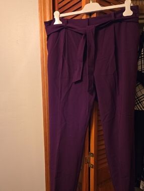 Calvin Klein Deep Purple Paperbag Waist Trousers with Tie